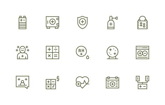 Plus Icon Set with 15 Regular Line Graphics Smart Icon Collection vector