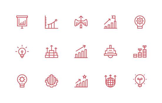 15 Advancement Icons in Regular Line Aesthetic Sharp Icons for Presentations vector