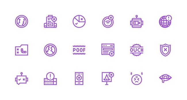 Failure Visual Pack containing 18 Strong Stroke Line Icons Versatile Icon Collection for Designers vector