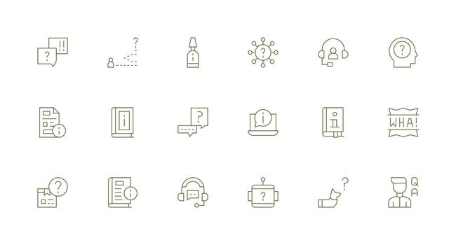 18 Faq Icons in Minimal Line Aesthetic Full Icon Library for UI Designers vector