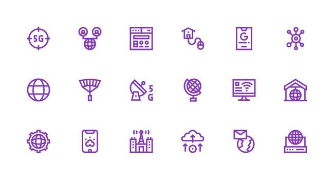 Internet Visual Pack containing 18 Strong Stroke Line Icons Full Icon Library for UI Designers vector