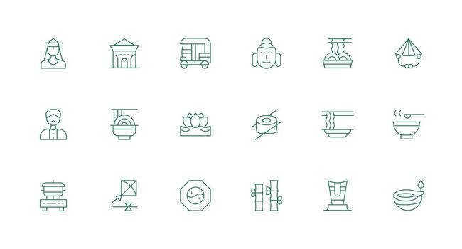 18 Minimal Line Style Icons from Asian Collection UI Icon Set vector