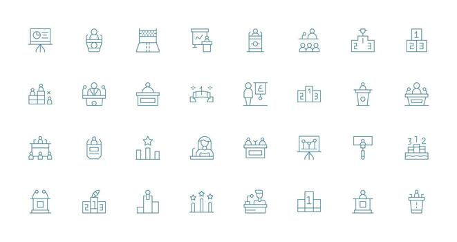Podium Visual Pack containing 32 Thin Line Icons Web Icon Collection vector