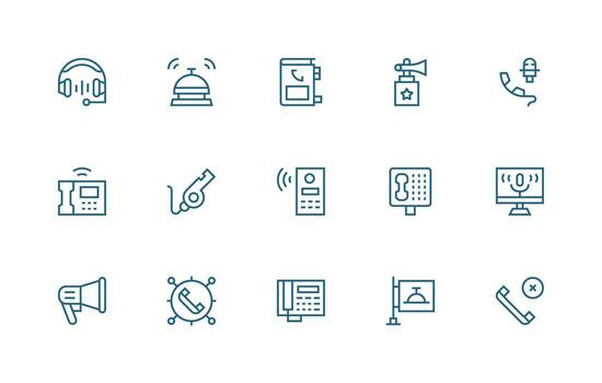 Call Icon Set with 15 Regular Line Graphics Style Icon Set vector