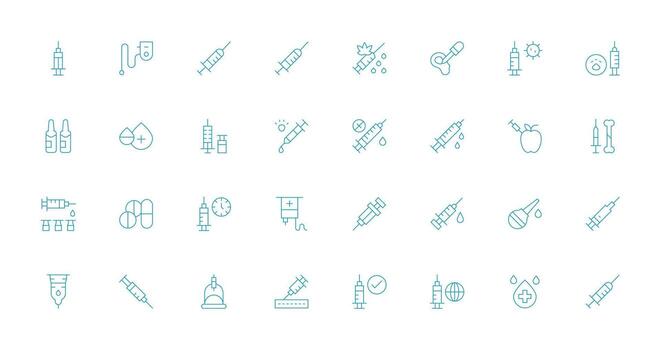32 Thin Line Icons for Syringe Graphics Multi-Style Icons for Creative Projects vector