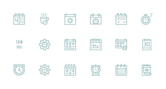 Time Management Set with 18 Minimal Line Icons Scalable Icons for All Themes vector