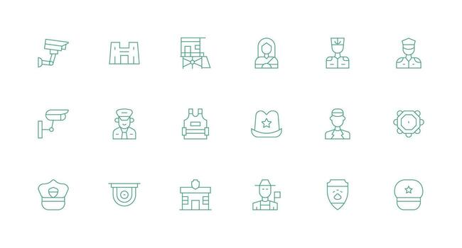 Guard featuring 18 Icons in Minimal Line Design Multi-Style Icon Collection vector