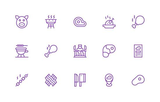 Meat Design Icons featuring 15 in Regular Line Style Interface Icons for Daily Use vector