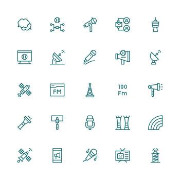 Broadcast Icon Collection with 25 Medium Stroke Outline Designs Interface Icon Collection for Daily Projects vector