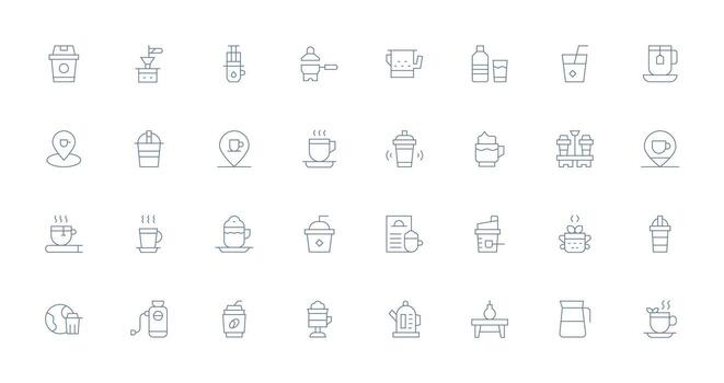 Coffee Set with 32 Thin Line Icons Clean Icon Set Icon Pack for UI Projects vector