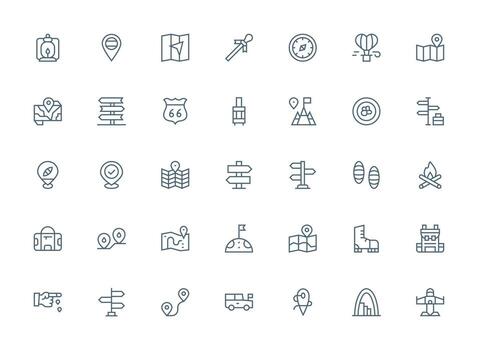35 Journey Icons in Regular Clean Line Aesthetic Neutral Style Icons for Any Project vector