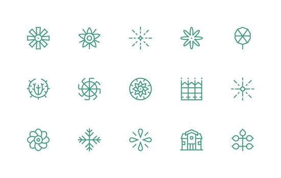 Symmetrical including 15 Regular Line Illustrations Display Icon Pack vector