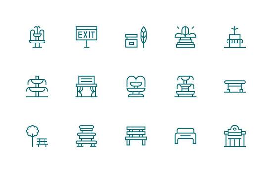 Public Space Design Icons featuring 15 in Regular Line Style App Icon Pack vector