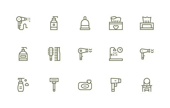 Personal Care featuring 15 Icons in Regular Line Design Pixel Perfect Icon Set vector