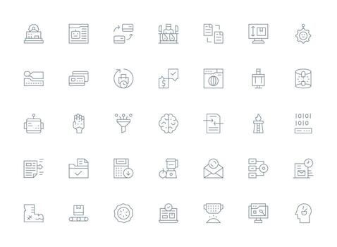 35 Light Line Icons for Processing Graphics Quick Access Icons for UI Development vector