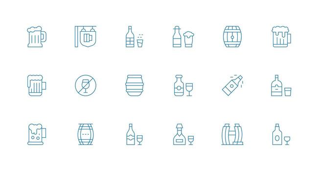 18 Minimal Line Icons for Beer Graphics Theme-Based Icon Pack vector