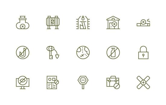 Regular Line Style Restricted Icons with 15 Vectors Organized Icon Pack for Quick Access