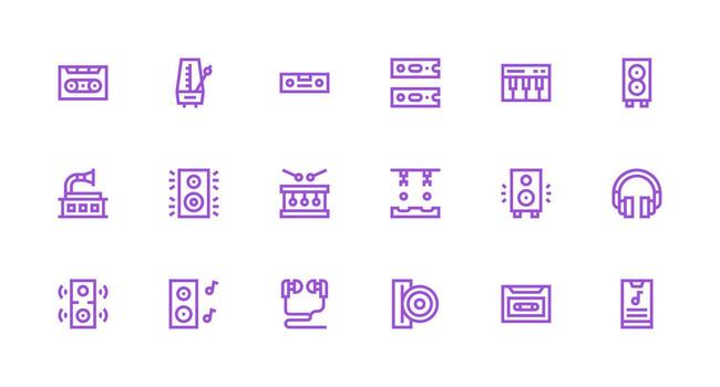 música jugador conjunto con 18 fuerte carrera línea íconos de confianza íconos para todas interfaces vector