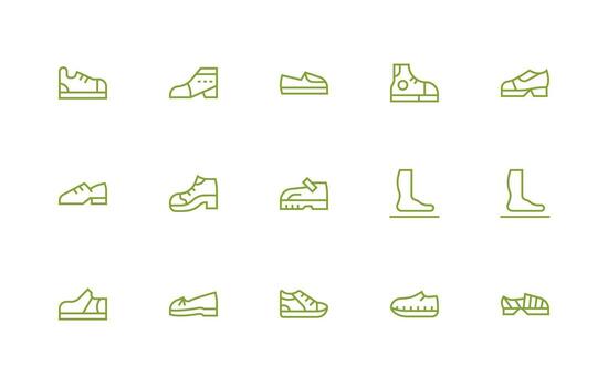 zapatilla de deporte diseño íconos presentando 15 en regular línea estilo icono conjunto para aplicaciones vector