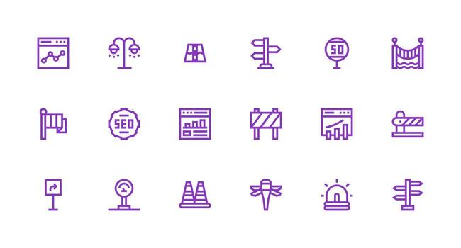 18 Traffic Icons in Strong Stroke Line Aesthetic Core Icon Collection for Daily Tasks vector