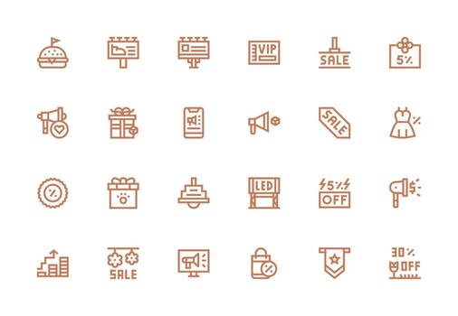 24 grueso línea línea íconos para promoción gráficos rápido acceso íconos para ui desarrollo vector
