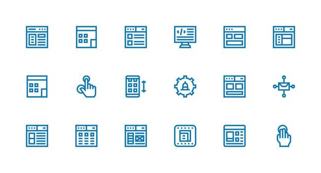 Responsive Icon Set with 18 Strong Stroke Line Graphics Organized Pack for Project Assets vector