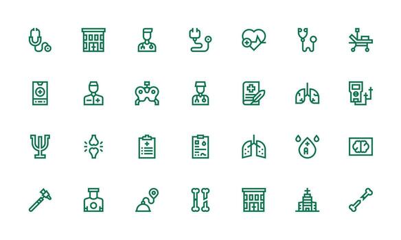 diagnóstico conjunto con 28 negrita línea íconos web icono colección vector