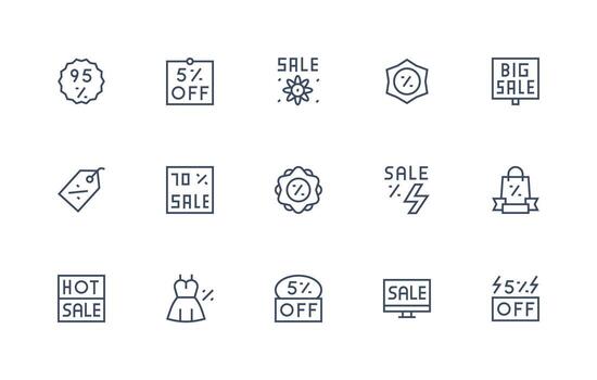 regular línea estilo despeje rebaja íconos con 15 vectores de múltiples fines icono conjunto