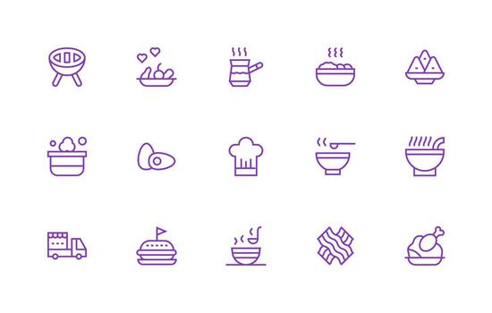 Cuisine Design Icons featuring 15 in Regular Line Style Fully Editable Icon Set for Web vector
