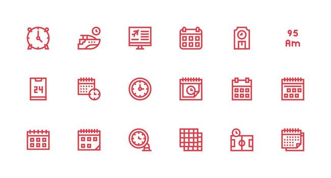 18 Strong Stroke Line Style Icons from Timetable Collection Icon Set for Projects vector