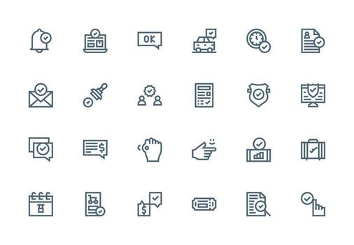 Confirmation Icon Set with 24 Thick Line Line Graphics Interface Icon Collection for Daily Projects vector