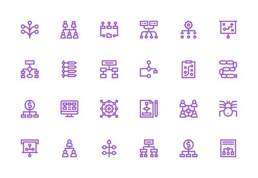 Flowchart Icon Set with 24 Thick Line Line Graphics Versatile Icon Collection for Designers vector