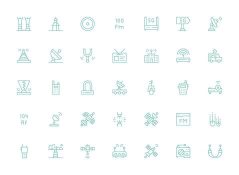 Antenna Design Icons featuring 35 in Light Line Style Style Icon Set vector