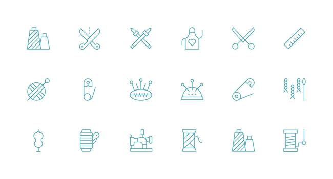 Sewing Design Icons featuring 18 in Minimal Line Style Smart Icon Collection vector