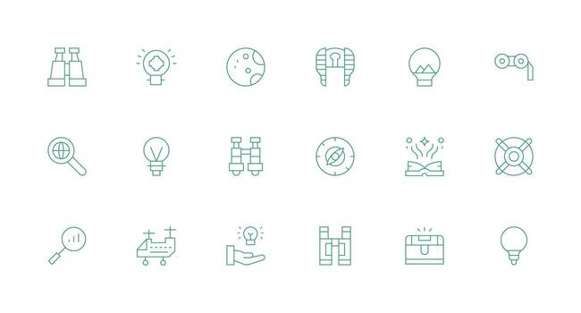 18 Minimal Line Style Icons from Discovery Collection Glyph Icon Series vector