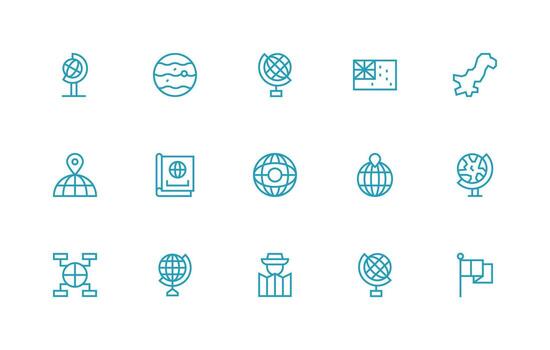 15 World Map Icons in Regular Line Aesthetic Web and App Icon Pack Collection vector
