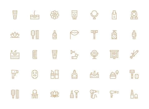 Regular Clean Line Style Beauty Icons with 35 Vectors Reliable Icons for All Interfaces
