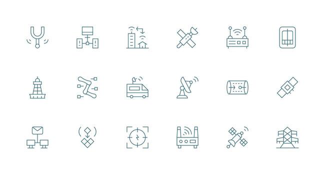 Transmission Set with 18 Minimal Line Icons Theme-Based Icon Pack vector