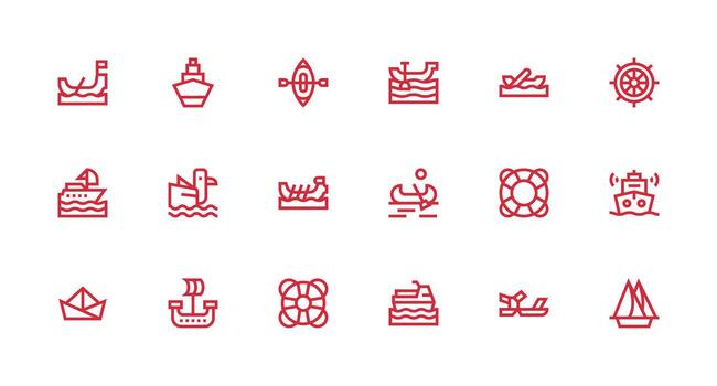 18 fuerte carrera línea estilo íconos desde barco colección escalable íconos para multiplataforma interfaces vector