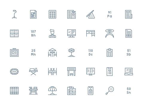 Table Icon Collection with 35 Regular Clean Line Designs Lightweight Icon Series vector