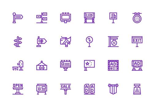 Signage Icon Set with 24 Thick Line Line Graphics Editable Icon Collection vector