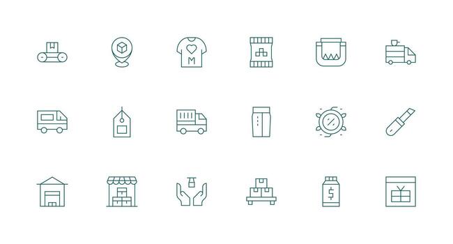 Merchandise Design Icons featuring 18 in Minimal Line Style Digital Product Icons for Fast Delivery vector