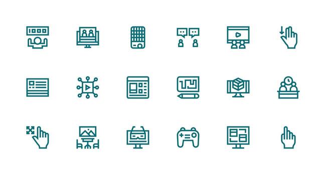 Interactive Icon Set with 18 Strong Stroke Line Graphics Simple Icons for Interface and Wireframes vector