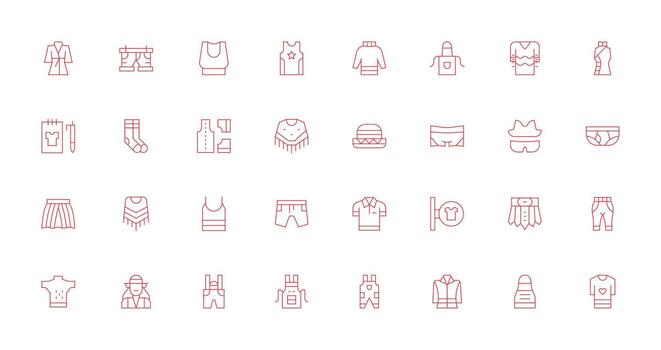 32 íconos para ropa en Delgado línea formato limpiar icono colección para web utilizar vector