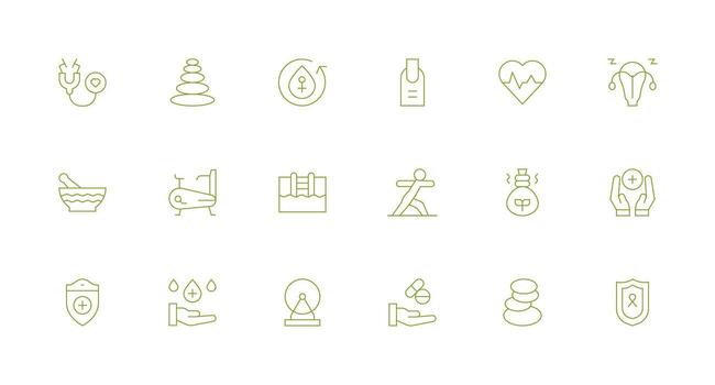 Wellness featuring 18 Icons in Minimal Line Design UI Icon Set vector