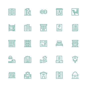 25 Medium Stroke Outline Icons for Housing Graphics Scalable Icons for Cross-Platform Interfaces vector