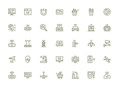 Wireless Icon Set with 35 Regular Clean Line Graphics Icon Set vector