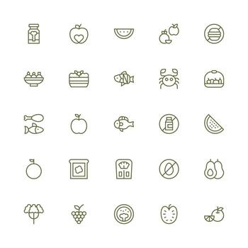 Diet Design Icons featuring 25 in Medium Stroke Outline Style Minimal Icon Set for Interface Projects vector