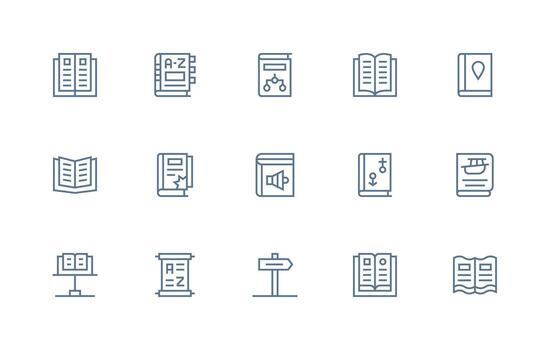 15 Guidebook Icons in Regular Line Aesthetic Icon Set for Web vector
