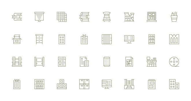 Delgado línea íconos desde organizado conjunto con 32 vectores editable icono colección